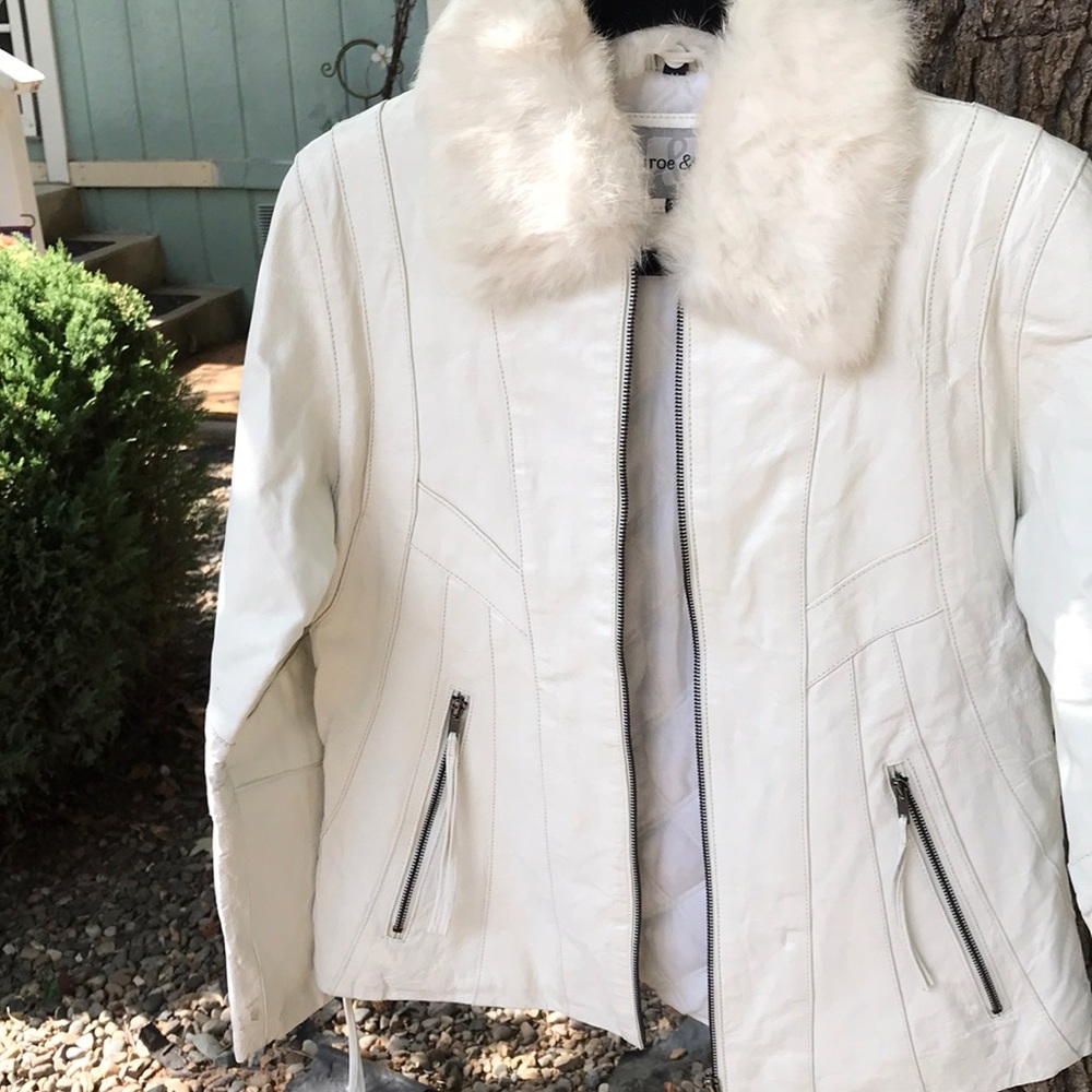Monroe and Main White Leather ladies jacket.
